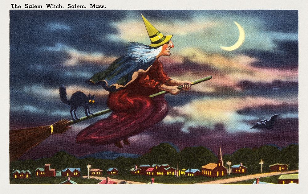 The Salem Witch, Salem, Mass (1930&ndash;1945) chromolithograph art. Original public domain image from Digital Commonwealth.…