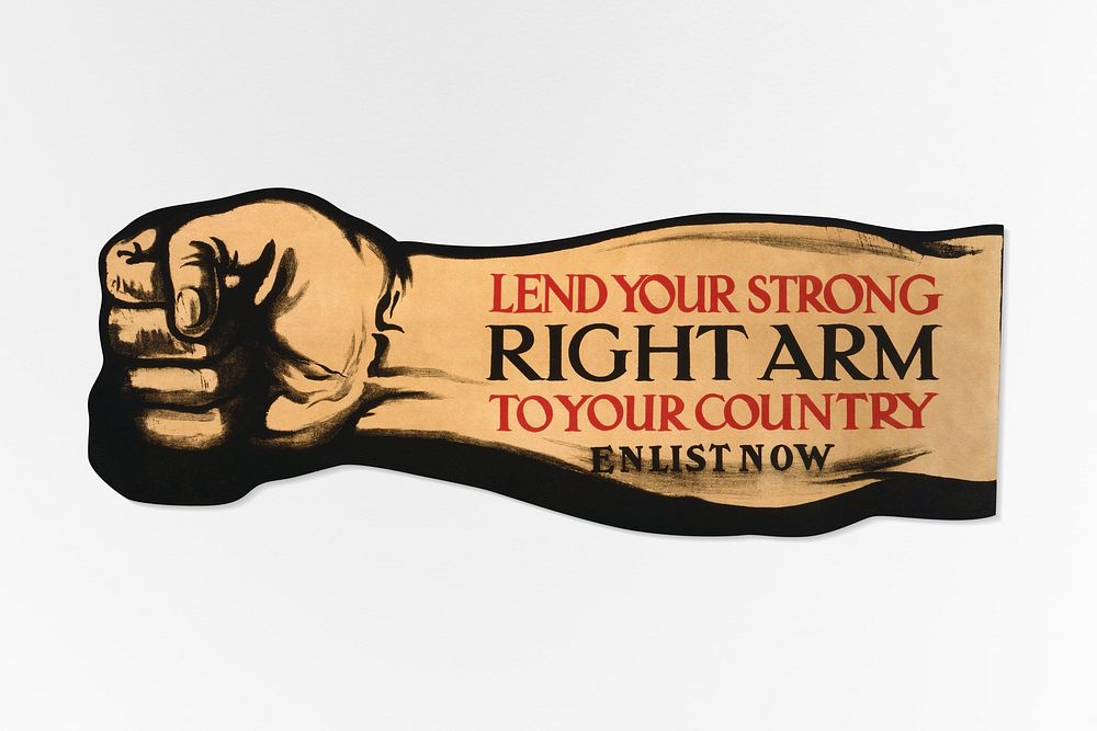 Lend your strong right arm to your country, enlist now (1915) chromolithograph art by H. & C. Graham Ltd., London, S.E.…