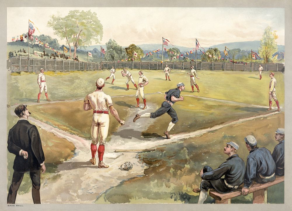 Base ball / aquarelle print (1842-1910) chromolithograph art by Sandham, Henry. Original public domain image from Library of…