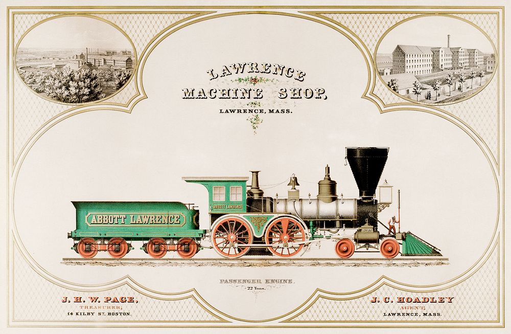 Lawrence Machine Shop, chromolithograph art by L.H. Bradford and Company. Original public domain image from Smithsonian.…