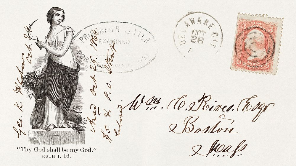 Union prisoner envelope (Oct. 26, 1864) vintage postage. Original public domain image from Smithsonian. Digitally enhanced…