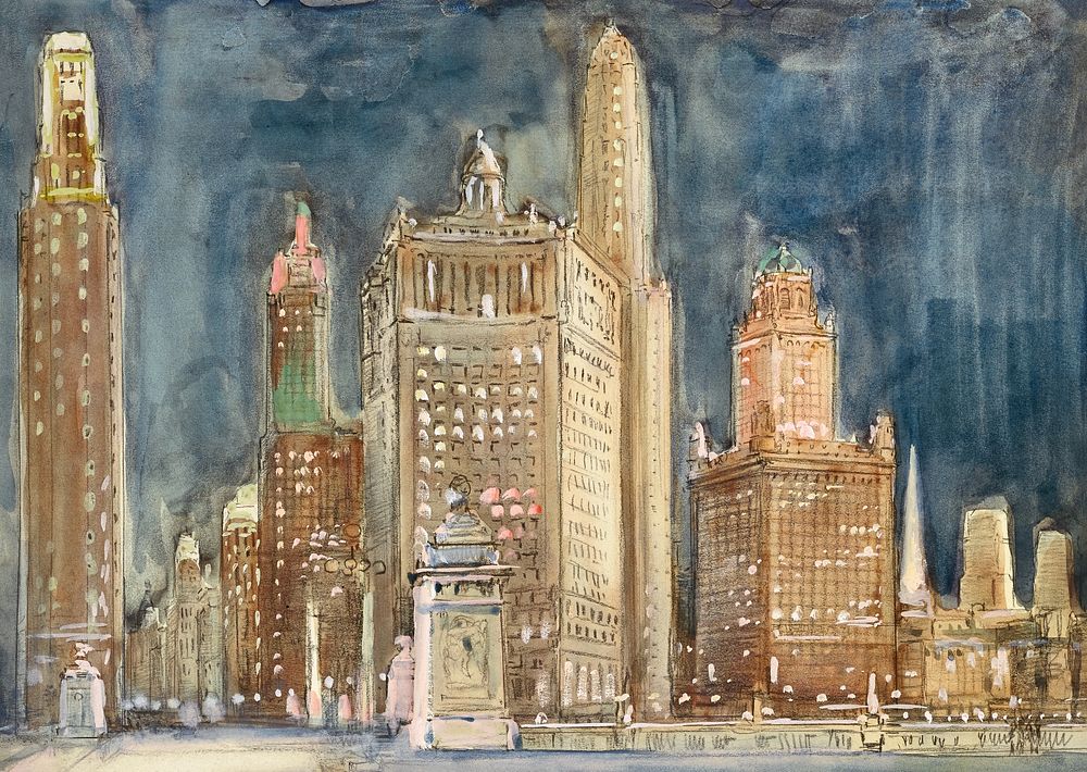 Chicago, London Guaranty Building, watercolor by Donald Shaw MacLaughlan. Original public domain image from Smithsonian.…