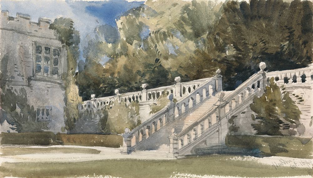 Garden Stair, Haddon Hall (1849) watercolor by William Callow. Original public domain image from Yale Center for British…
