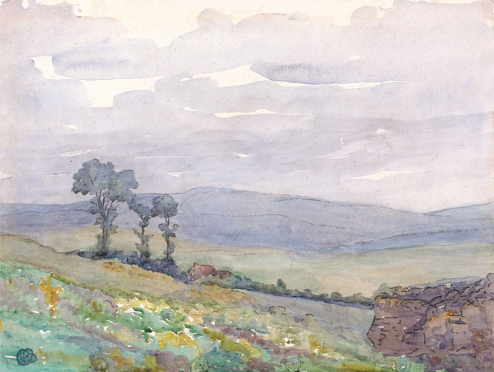 Landscape with Three Trees watercolor by Robert Polhill Bevan. Original public domain image from Yale Center for British…