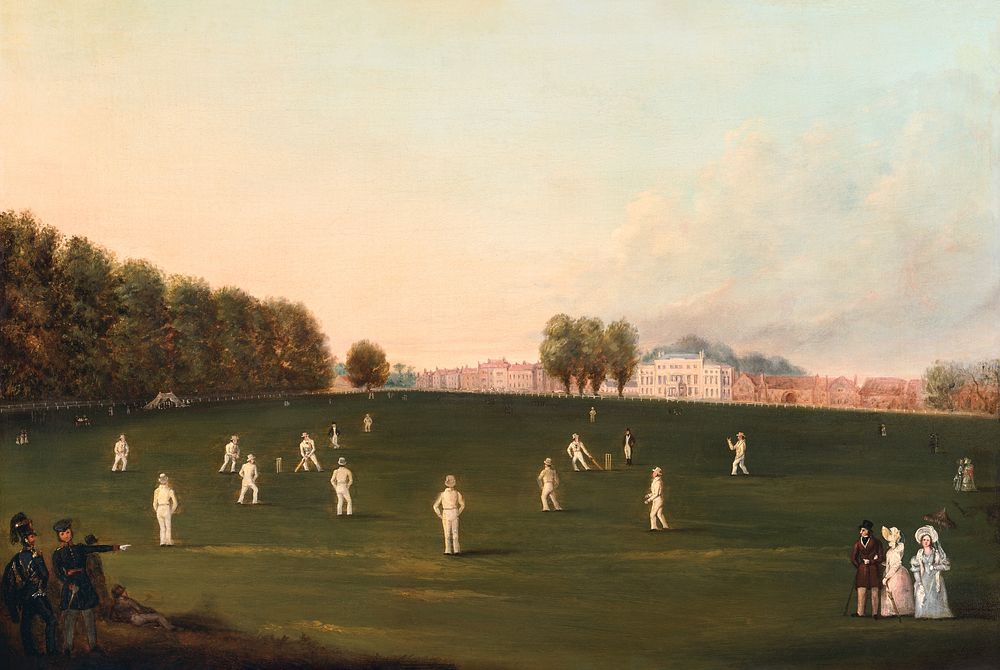 First Grand Match of Cricket Played by Members of the Royal Amateur Society on Hampton Court Green (August 3rd, 1836) oil…