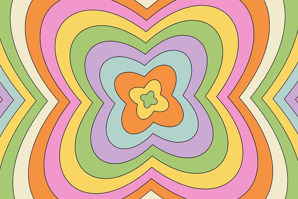Groovy psychedelic flower background, retro abstract pattern vector
