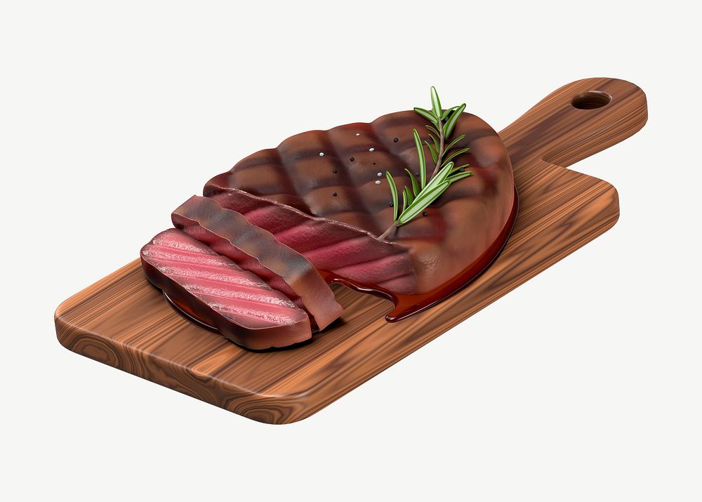 3D grilled beef steak, collage element psd