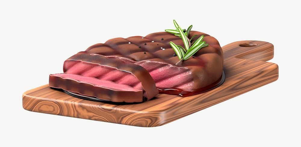 3D grilled beef steak, collage element psd