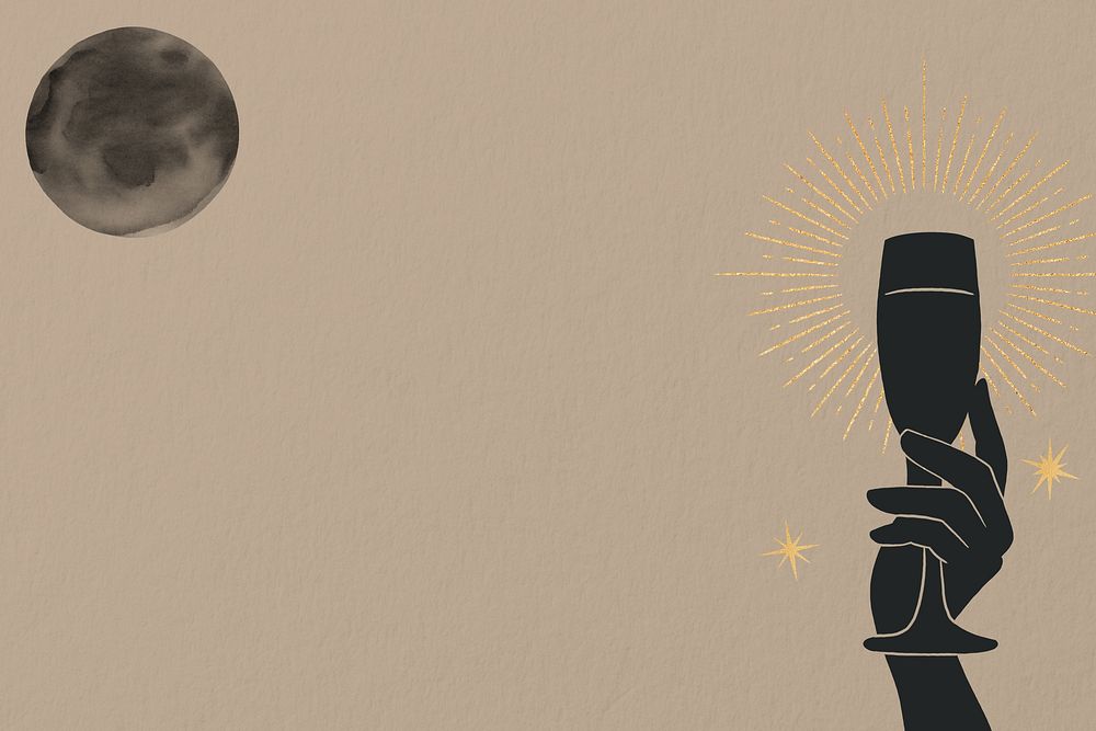 Champagne and moon, brown background, spiritual elements remix