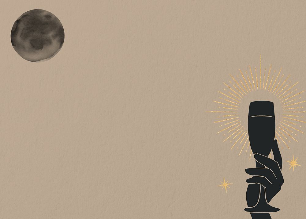 Champagne and moon, brown background, spiritual elements remix