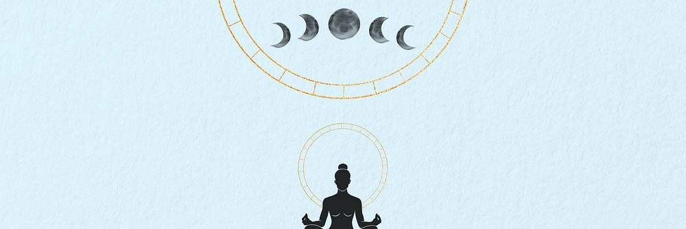 Meditation silhouette, spiritual blue background