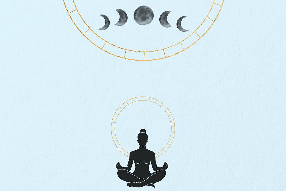 Meditation silhouette, spiritual blue background