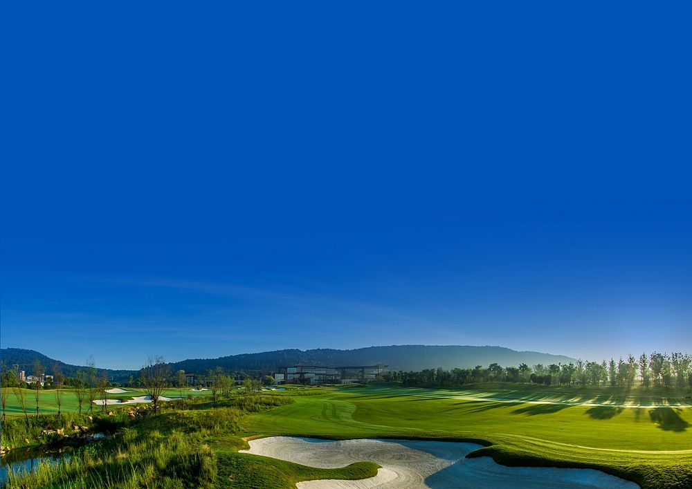 Golf course background, blue sky
