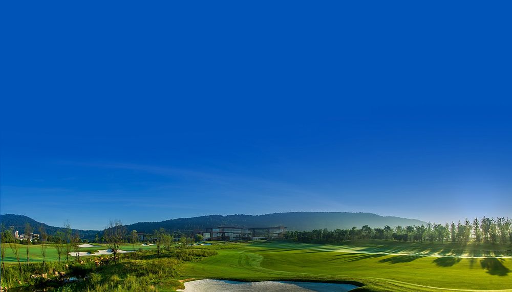 Golf course background, blue sky