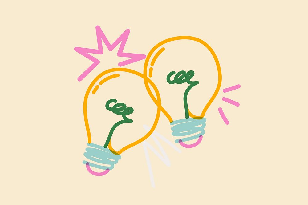 Cute light bulbs doodle, yellow background