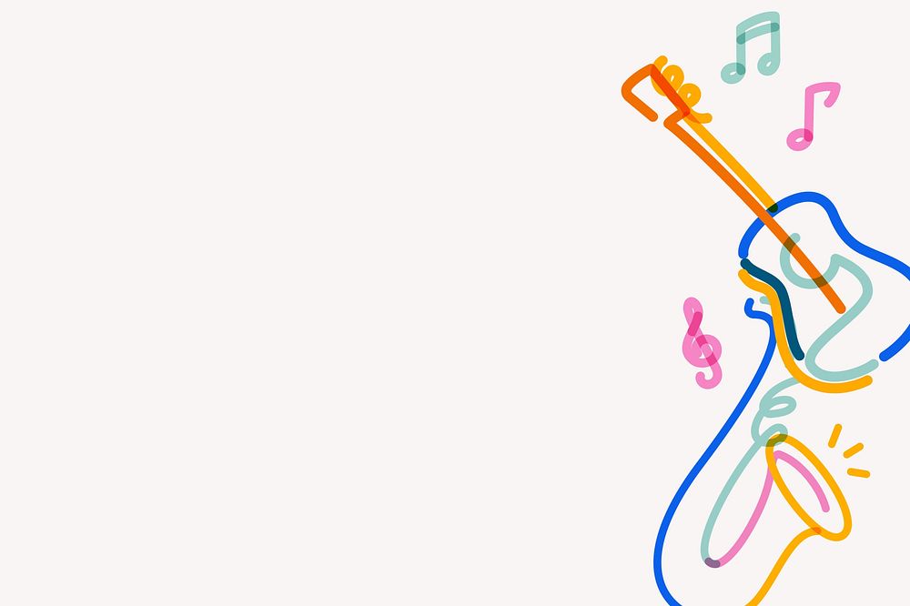 Music instruments doodle border, white background