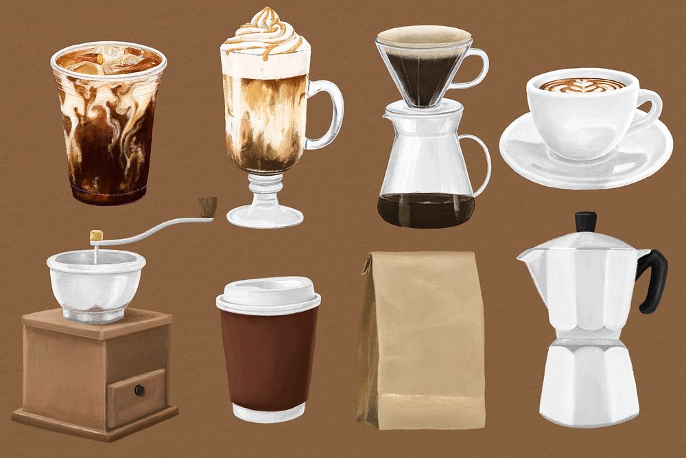 Cafe coffee drink set illustration psd