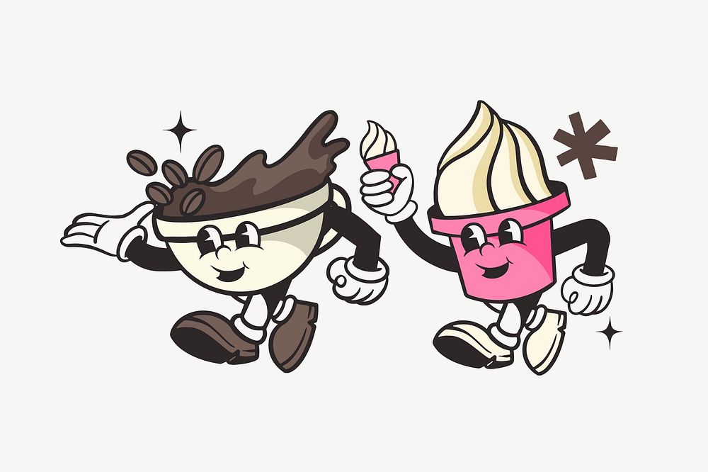 Drink dessert retro character illustration psd