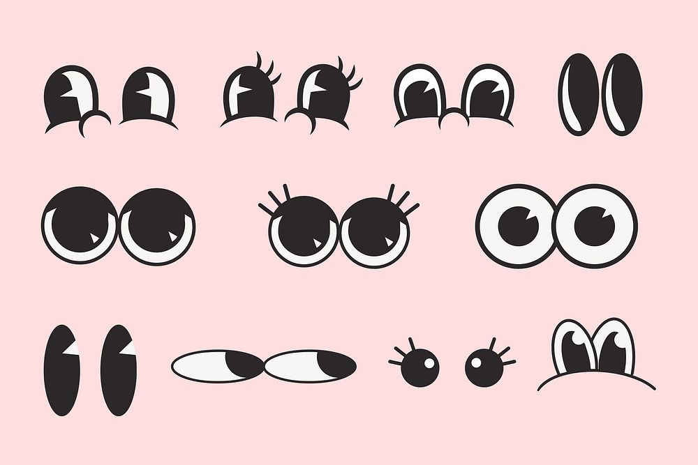 Cartoon eyes set retro illustration vector