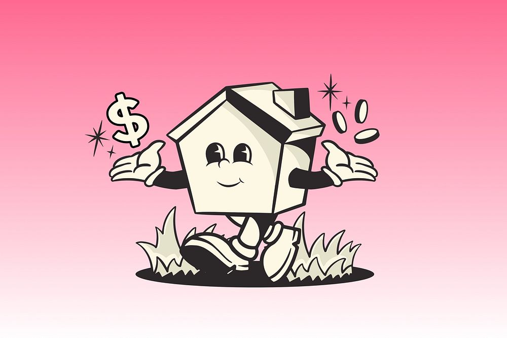 House mortgage retro illustration, pink design