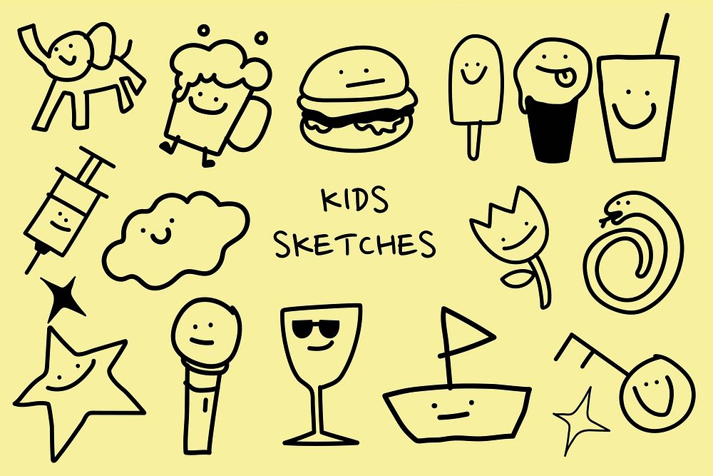 Cute kids doodle graphic element vector