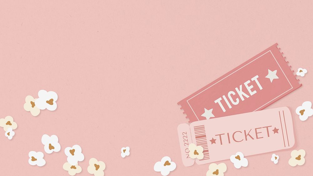 Movie tickets border desktop wallpaper, pink design