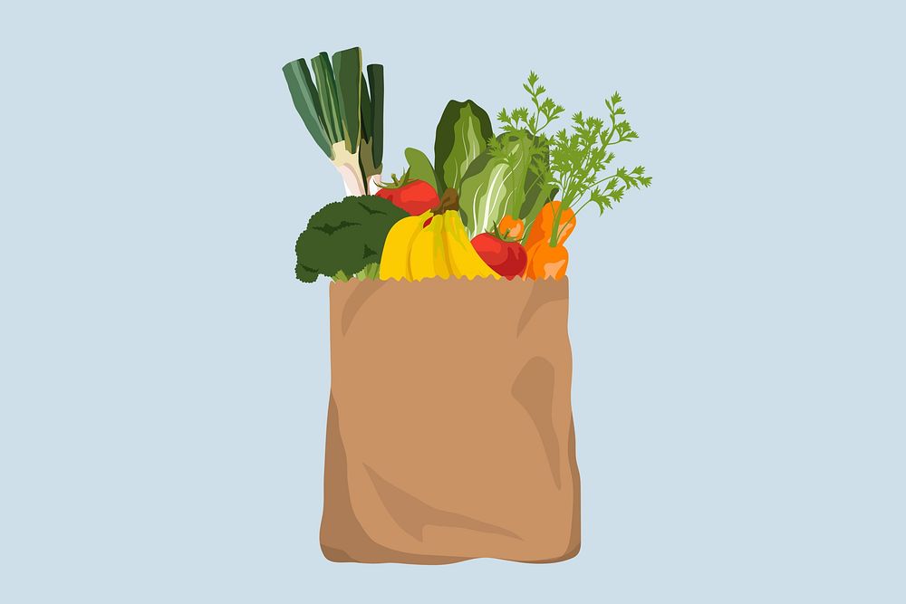Healthy food grocery bag illustration