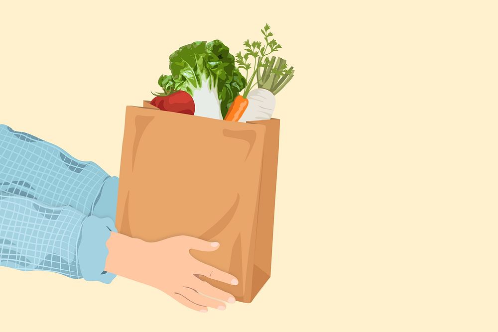 Grocery shopping paper bag vector illustration