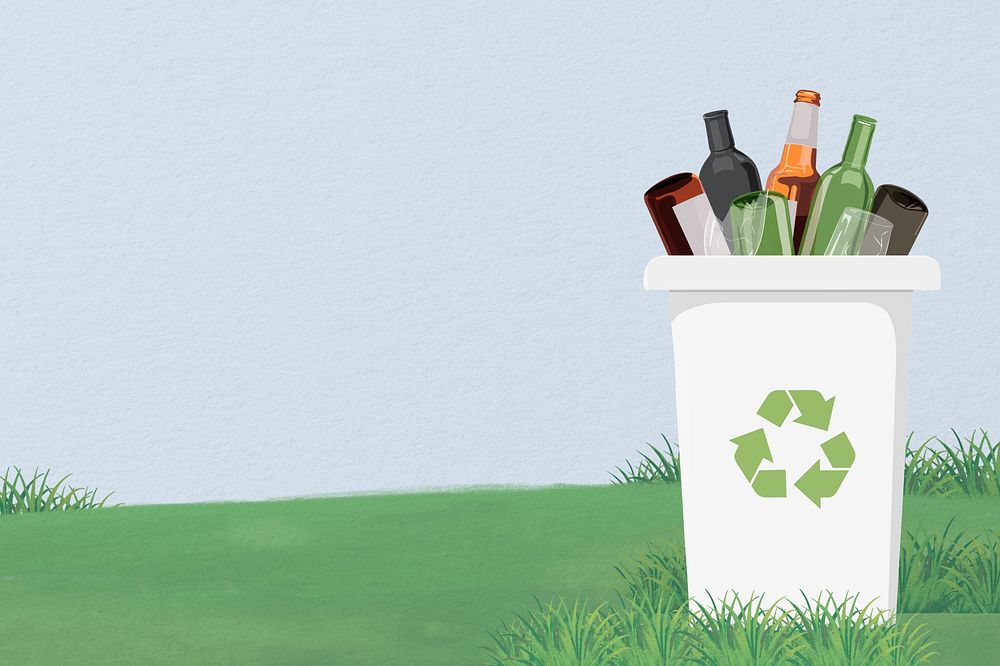 Blue bottles recycle bin border background, environment illustration