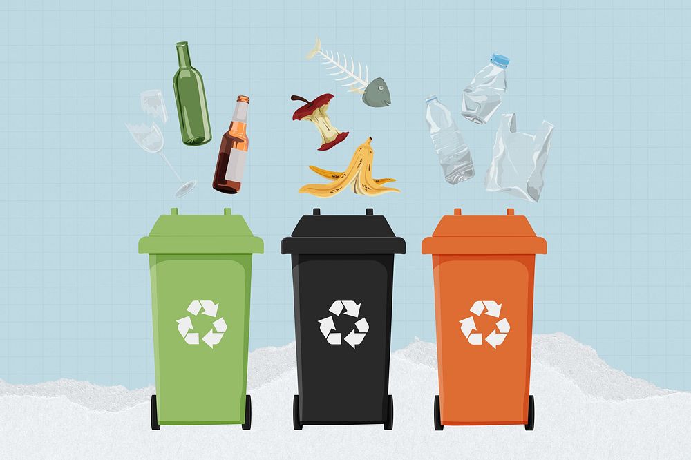 Recycling bins, environment illustration