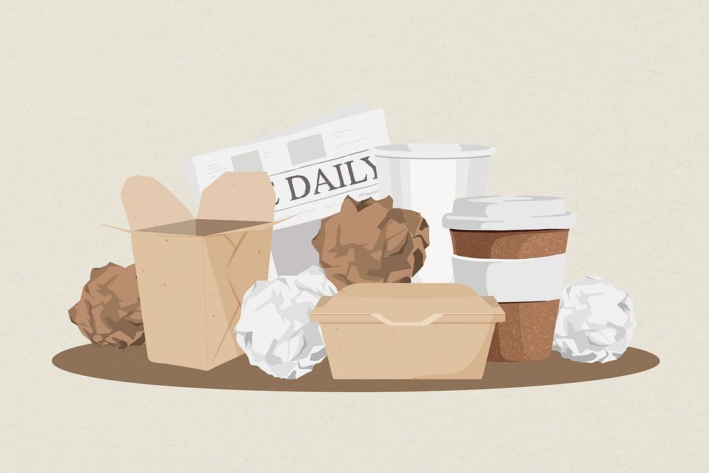 Paper trash, recyclable waste illustration