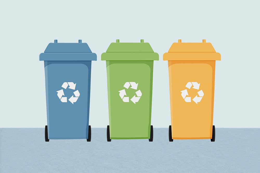Recycling waste bins, environment illustration