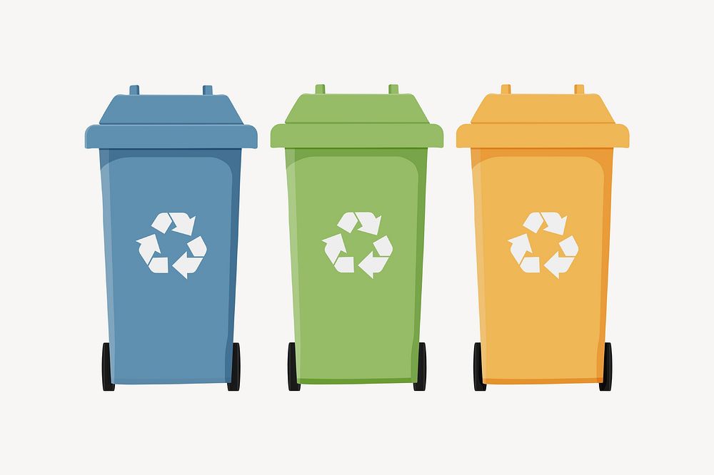 Recycling waste bins, environment illustration