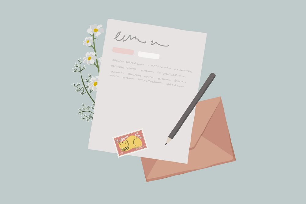 Handwritten letter, aesthetic stationery illustration
