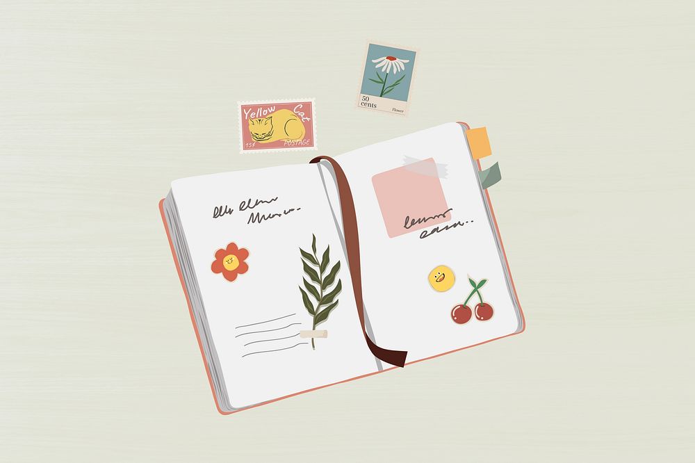 Personal journal, feminine stationery illustration 