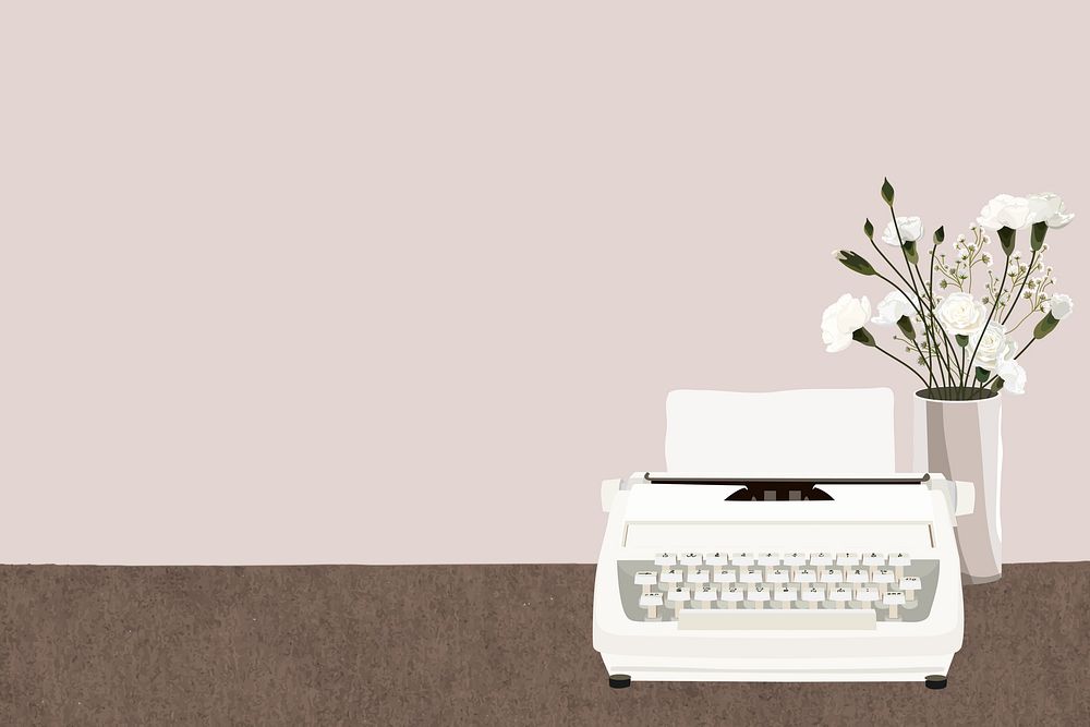 Pink retro typewriter background, aesthetic illustration