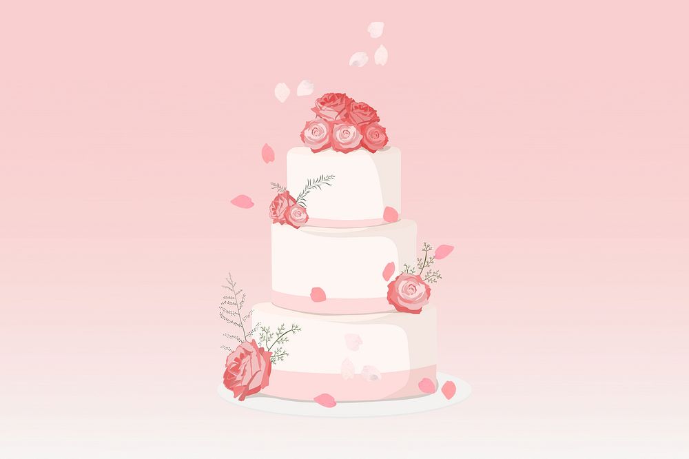 Pink floral wedding cake, dessert illustration