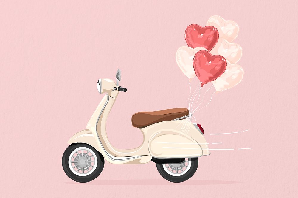 Wedding getaway scooter, celebration illustration