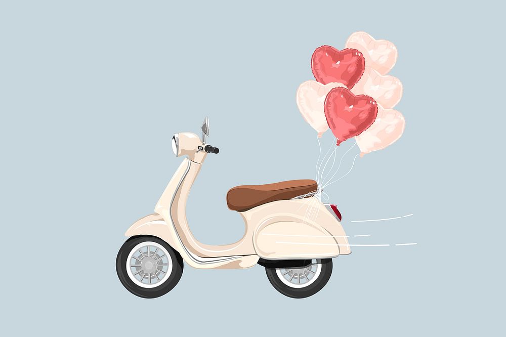 Wedding getaway scooter, celebration illustration