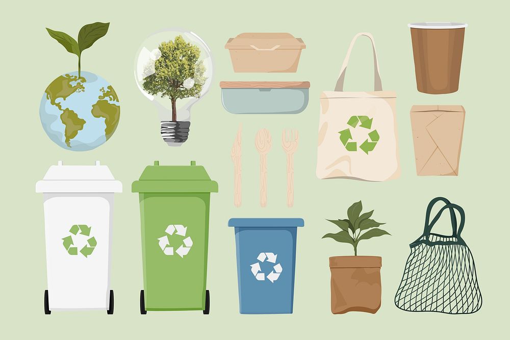 Environmental conservation illustration collage element set