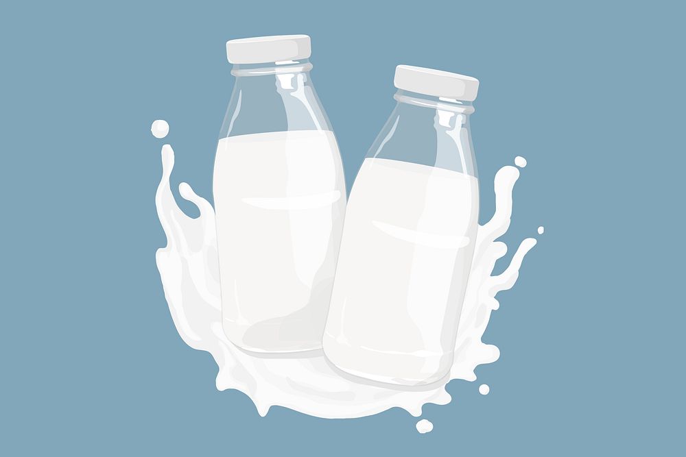 Milk bottles, dairy beverage illustration