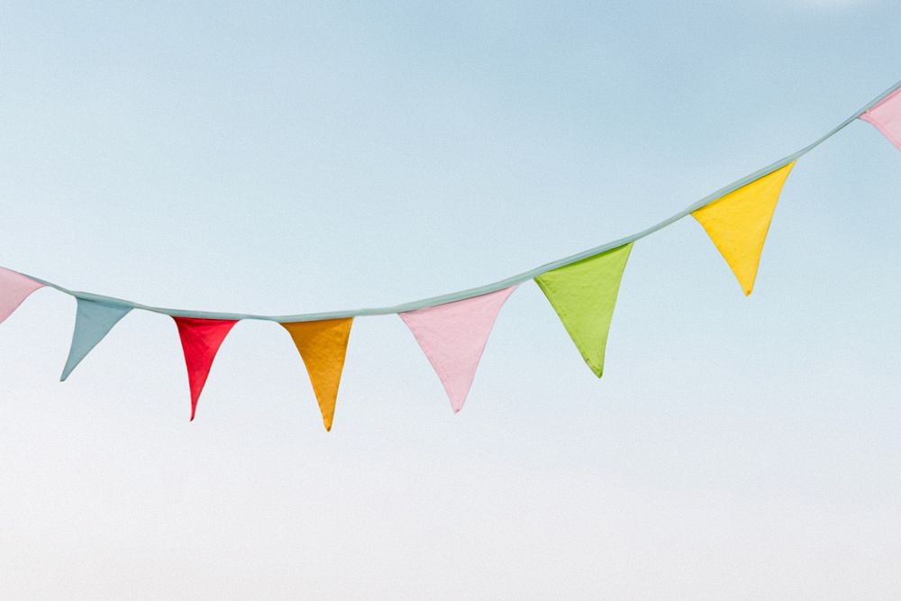 Colorful bunting background, blue sky image