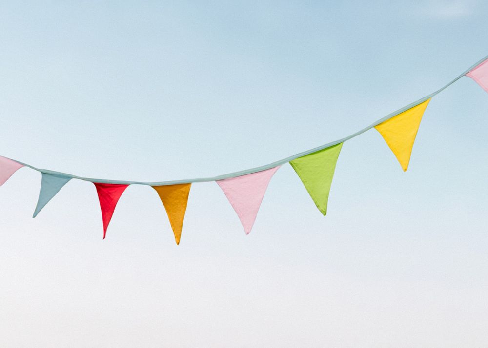 Colorful bunting background, blue sky image