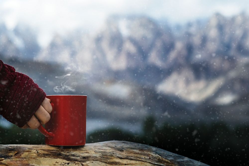 Campers mug aesthetic background, nature border