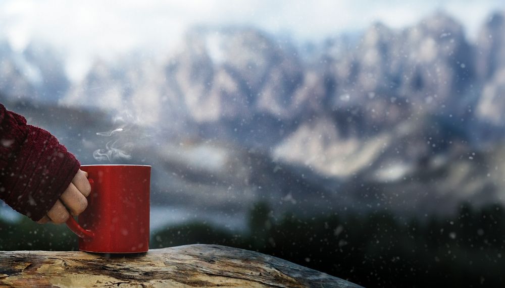 Campers mug aesthetic background, nature border