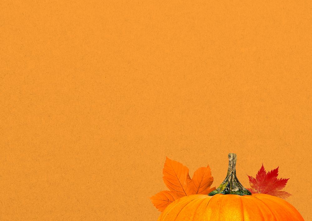 Autumn pumpkin aesthetic background, maple leaf border