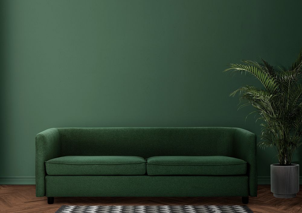 Green modern interior background, sofa border