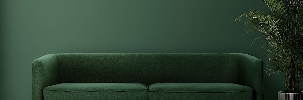 Green modern interior background, sofa border