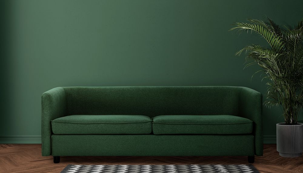 Green modern interior background, sofa border