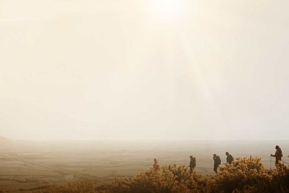 Friends hiking together background, outdoors activity